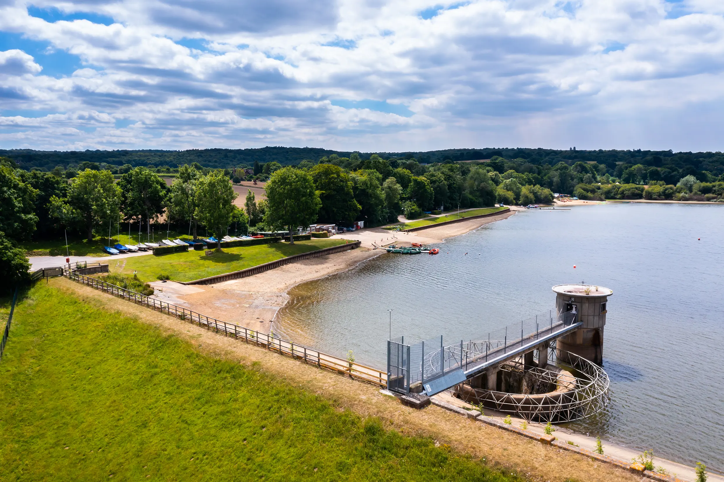 An aerial view of Weir Wood Reservoir and Sailing Club