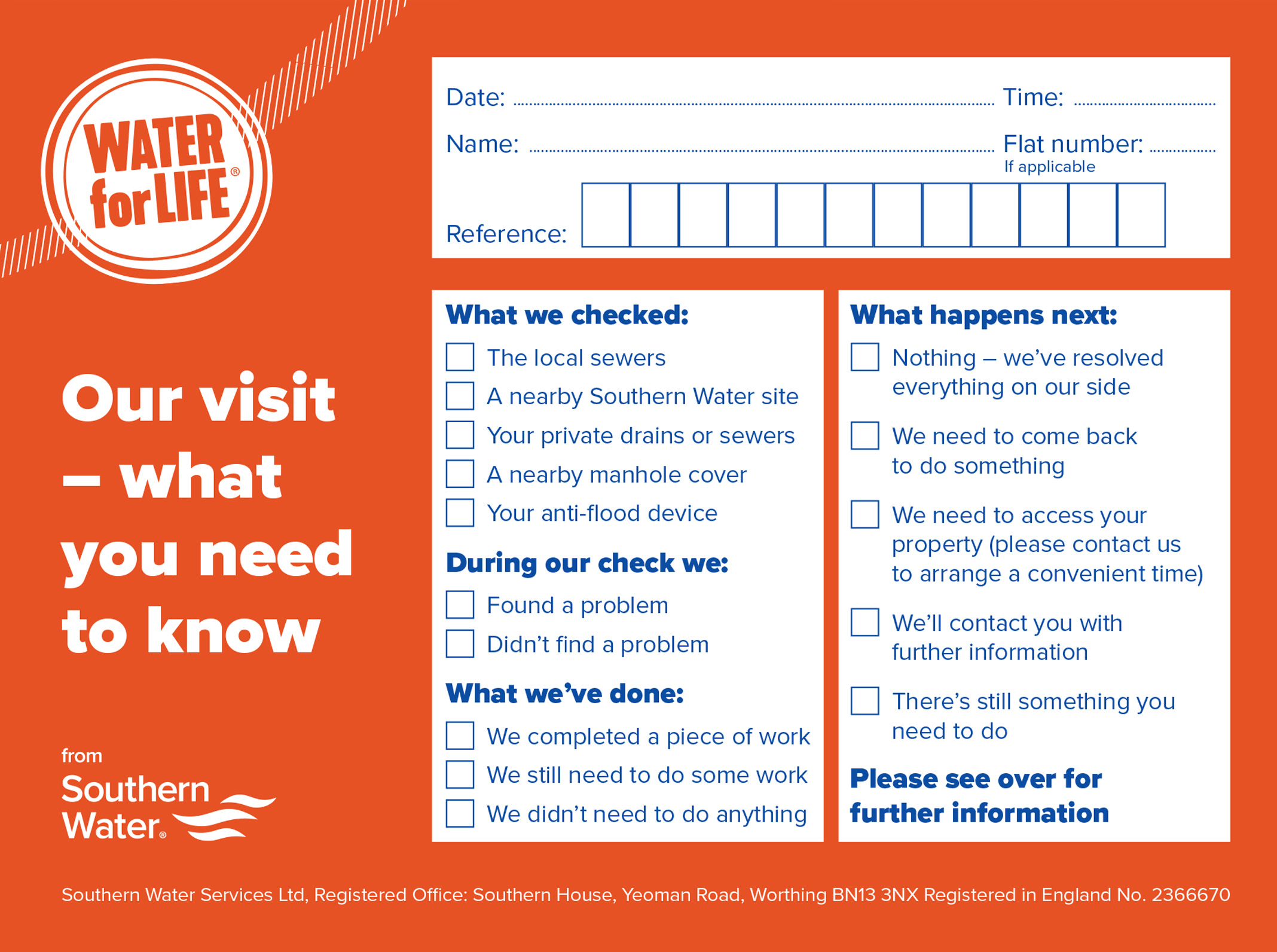 calling card left by Southern Water Wastewater team
                        