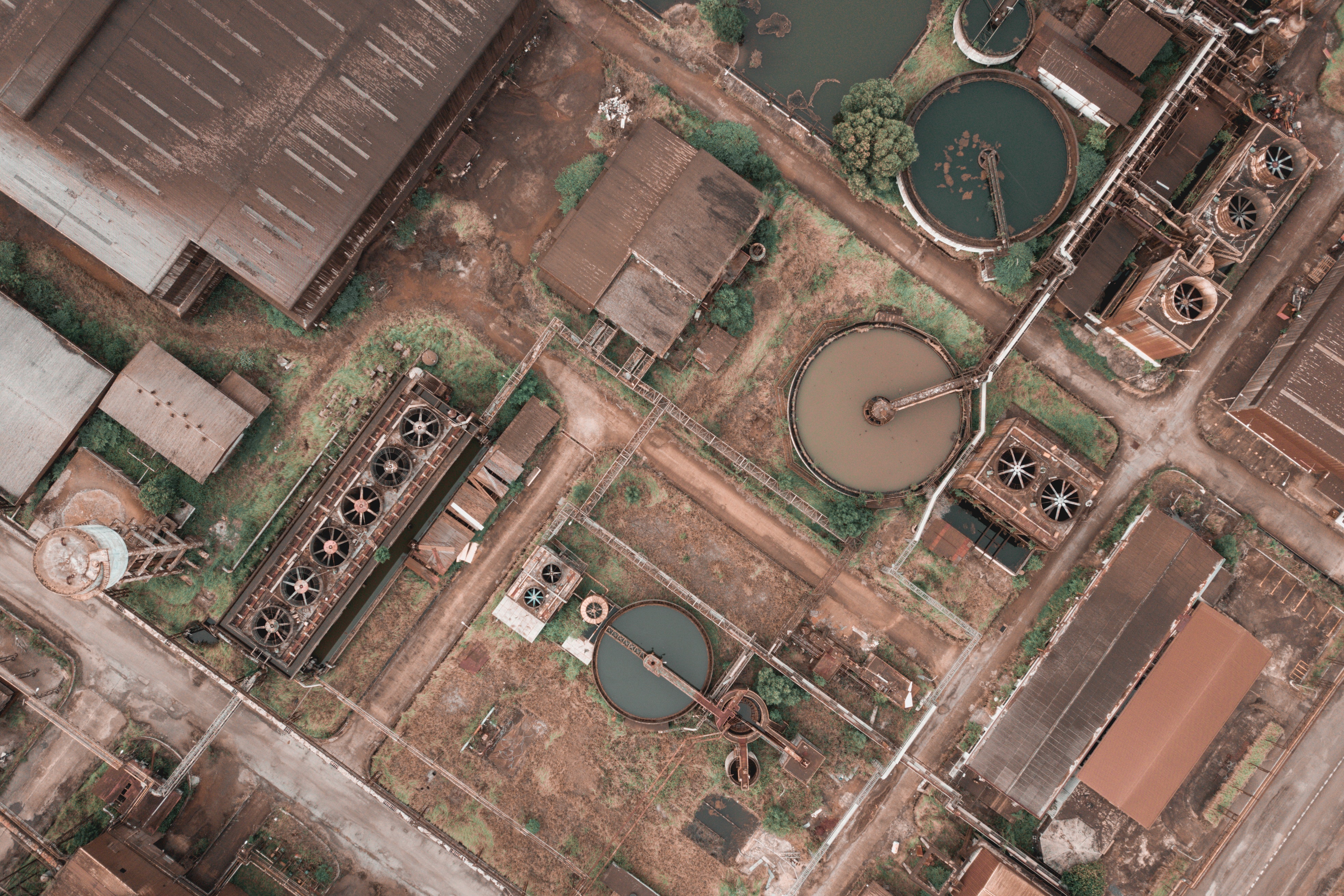 An aerial view of a wastewater treatment works
                        